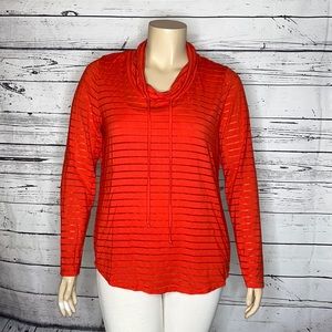 Chelsea & Theodore Size XL Pink Semi-Sheer Stripe Cowl Neckline Knit Top w/ Tank